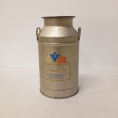 Vintage Lindt Swiss Premium Schokolade leer Sammlerstück Milchkanne Dose Kanister