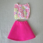 Vintage Barbie Doll Neon Floral Top Hot Pink Skirt Doll Clothing Outfit