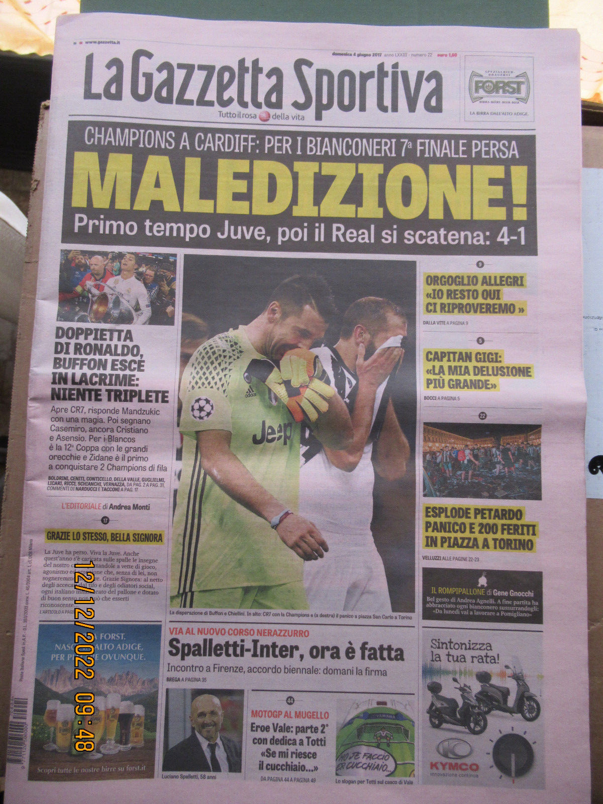 LA GAZZETTA SPORTIVA - 04/06/2017 - FINALE CHAMPIONS LEAGUE JUVENTUS-REAL MADRID
