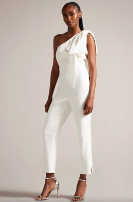Ted Baker Women Ivory Orliie Bow Trim One Shoulder Jumpsuit Size 2/US 6 NWT