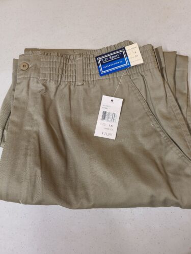 NEW w/ Tags LD SPORT INTERNATIONAL Mens KHAKI Casual Pants Elastic Waist 1X x 34