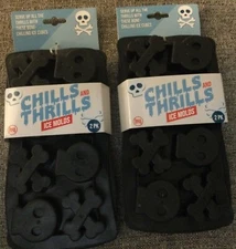 CHILLS AND THRILLS-ICE MOLDS-SKULLS & CROSS BONES-2PK-NEW! Set Of 2