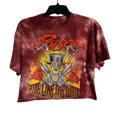 Poison Ride Like Wind Shirt Womens Large Short Sleeve Cropped Tie Dye Skull Red