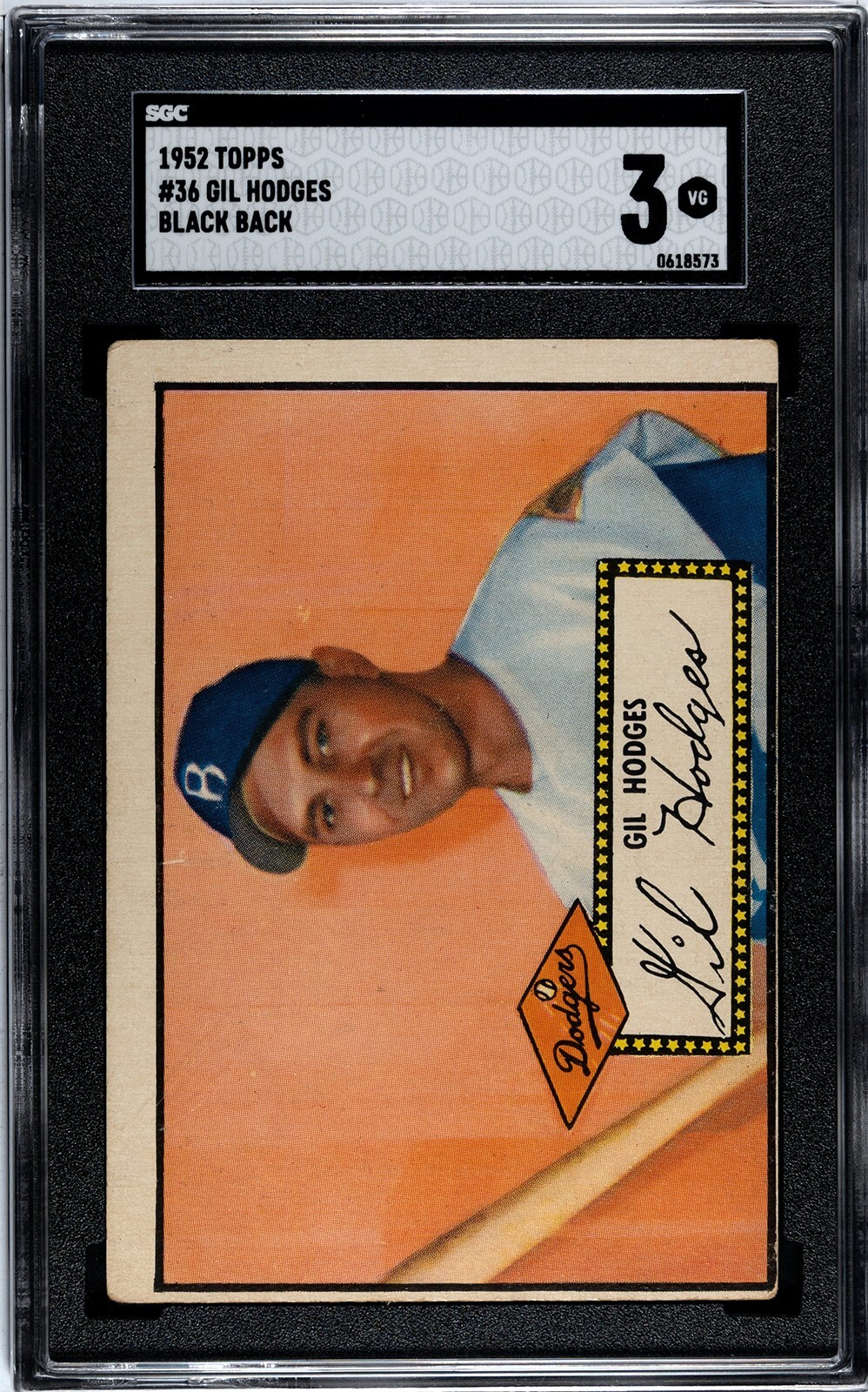 1952 Topps GIL HODGES Brooklyn Dodgers #36 SGC 3 VG *BLACK BACK*