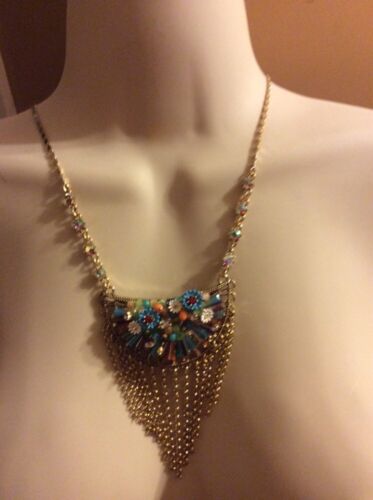 $68 Betsey Johnson Weave and Sew Multi Woven Flower Drama Necklace AB10 - Afbeelding 1 van 2