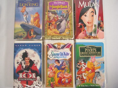 Lot of 6 Disney VHS Movies Pooh's Mulan Lion King Jungle Book Snow White 101 Dal