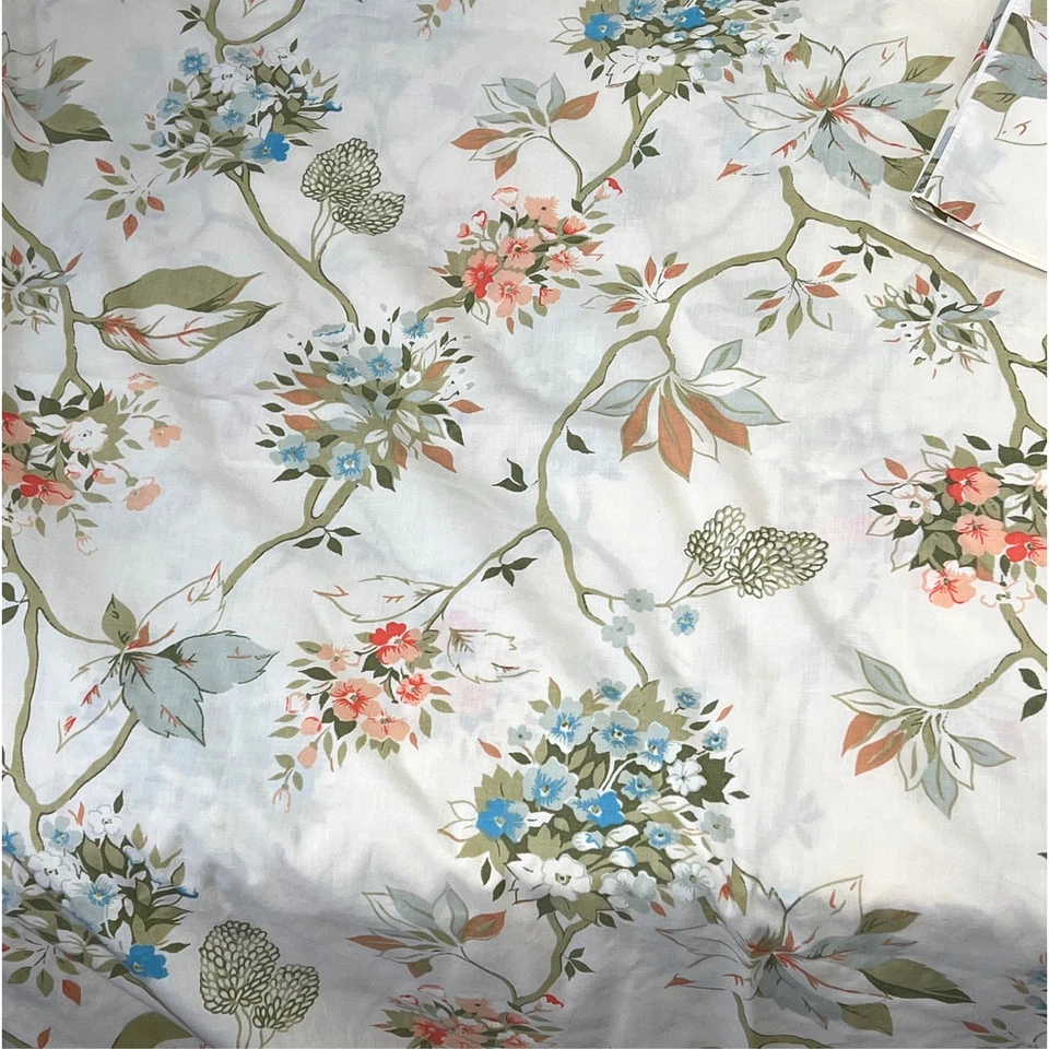 Vintage Fieldcrest Full Flat Sheet 2 Pillowcases Set Blue Coral Floral Percale - Image 4 of 4
