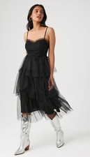 Forever21 Mesh Sweerheart Midi Dress Small Black Ruffle Trim NEW