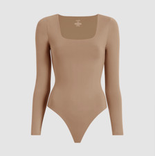 Nuuds Women's Cinnamon Long Sleeve Square Neck Thong Style Bodysuit Sz XS