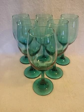 Teal/Green Wine Goblet Glasses 8.25" Tall Set of 6, By Cristar