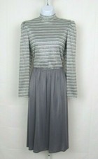 VTG 1950s 60s MOD R  K ORIGINALS SIZE 14 SECRETARY DRESS SILVER GRAY ROPE BELT