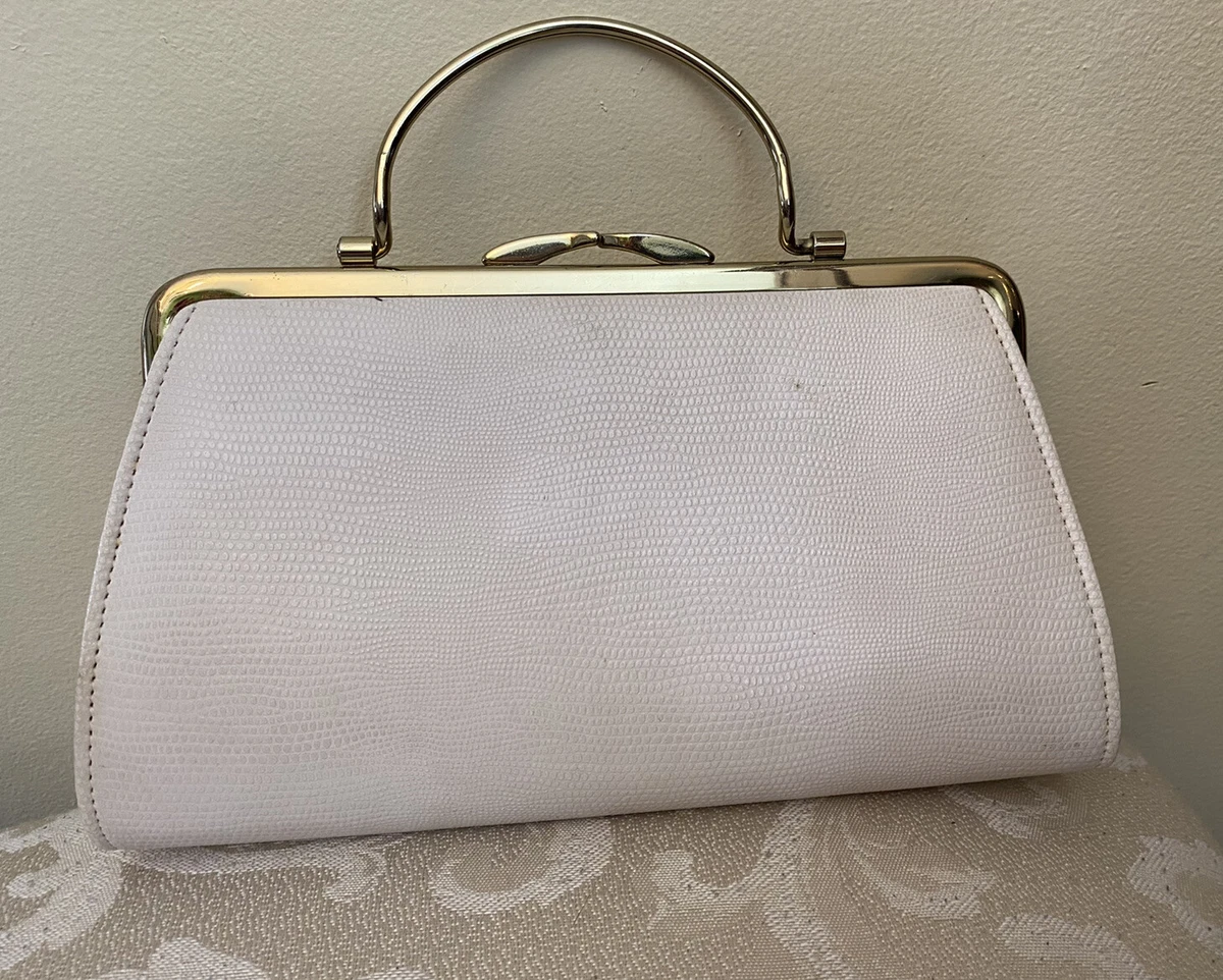 White Gold Bracelet Handle Kisslock Clutch Handbag