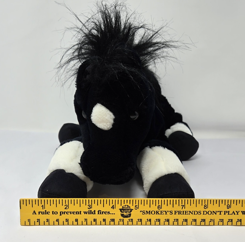 Vtg Black Stallion Horse Plush Stuffed Animal White Star & Socks -Hong Kong - Picture 18 of 18