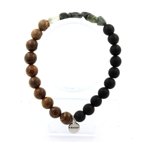 Steine Und MinéRaux. Quarz Armband Rutil GrüN Du Brazilien + Perlen Onyx Black M-image
