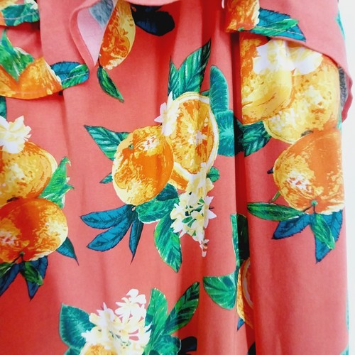 MONSOON DRESS XL Summer Maxi Dress Citrus Fruit Orange Print Frill Long - Picture 4 of 10