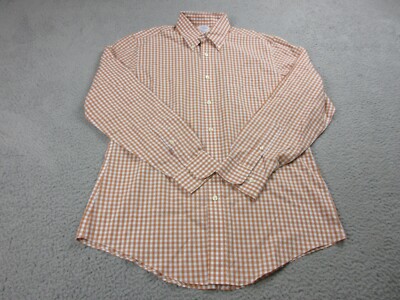 Brooks Brothers Shirt Mens Medium Orange Plaid Button Up Regent Preppy Casual