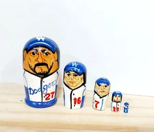 Nesting Russian dolls mini Los Angeles Dodgers 4 cm. (1,6 in). Hand made