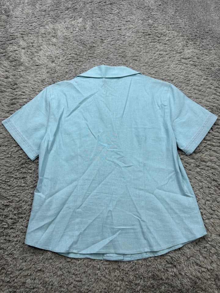 Erika Top Women Small Petite Linen Floral Embroider Button Up Shirt Artsy Blouse - Image 2 of 4