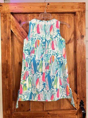 Girls Lilly Pulitzer Shift Dress Size 10 Sailboats Blue Pink - Picture 2 of 5