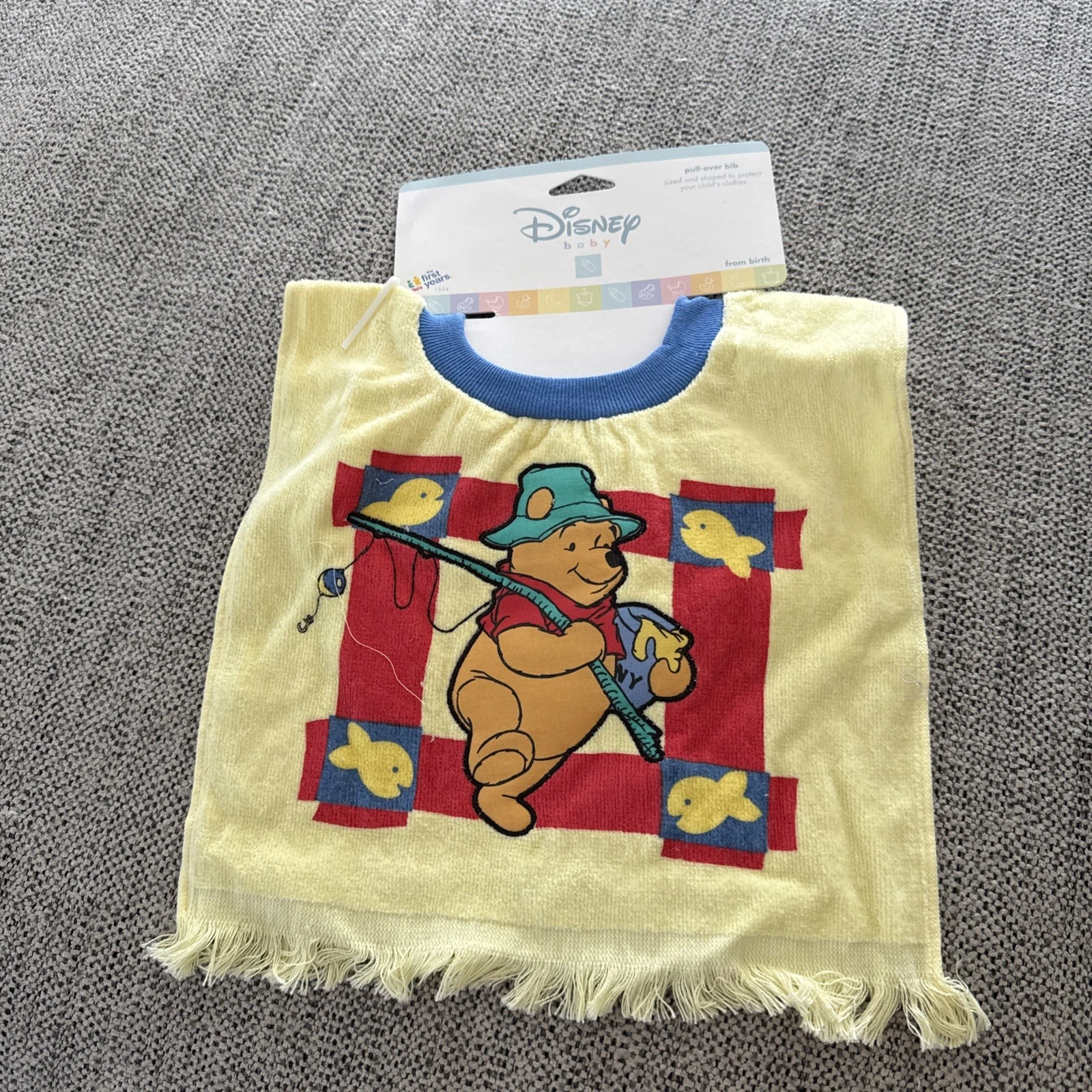Vintage 1997 Winnie the Pooh The First Years Bib Fishing Winnie Rare BNWT