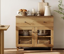 WAMAPT Glass Buffet Cabinet with Door and Drawer Storage,Brown