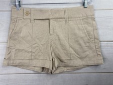 Y2K Retro Bebe Womens Shorts Sz 8 Tan Linen Blend Cuffed Shimmer Made in USA NWT