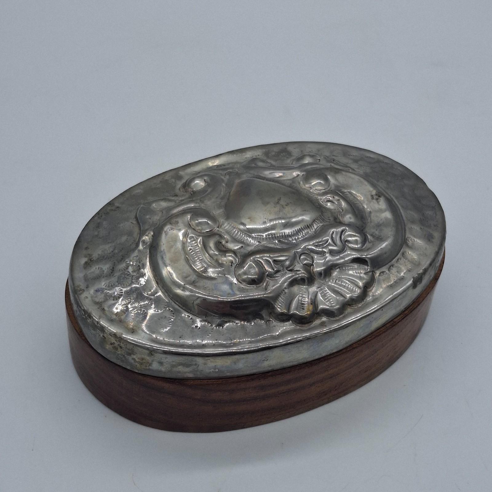 Vintage SIA Silver Plate Topped Wooden Trinket Box image 2