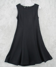 Talbots Dress 8 Sheer Trim Panel Minimalist Career Stretch A Line Midi Zip Black