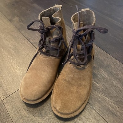 Ugg Elvi Unlined Brown Suede Harness Boots short Size 7 US Lace Up Chelsea 