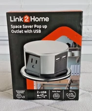 Link2Home Space Saver Pop Up Power Outlet with 2 USB-3 Outlets-BRAND NEW!
