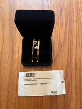 NEW Fendi O’Lock FF Logo Gold Tone Crystal Bangle Bracelet Size Small