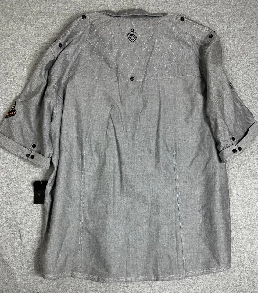 Eight 732 Shirt Mens 3XL Gray Short Sleeve Button Up Utility Pockets Embroidered - Image 3 of 4