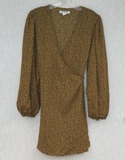 Glamorous Wrap Tie Dress Size 14 mustard animal print Long balloon Sleeves