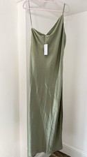 Reformation Sage Green Satin Slip Dress Maxi Cowl Neck Size US 12 UK 16 NWT