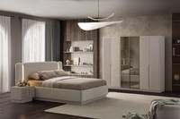 Moderne Beige Schlafzimmer Garnitur Designer Doppelbett Nachttische