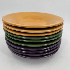 Set of 7 Ceramic Soup Bowls Plates Orange Green Purple