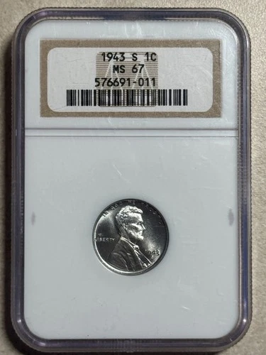 1943 S 1c Lincoln Steel Wheat Cent NGC Graded MS 67