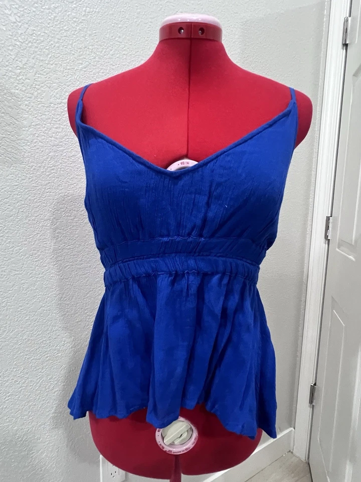 Королевский синий Cami верхний Flowy пеплум блузка без рукавов V шеи Summer Tank - Изображение 2 из 4