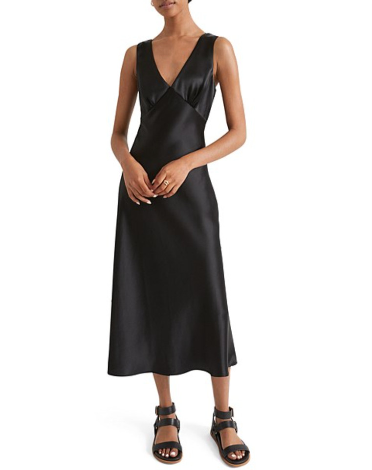 Seed Heritage Satin Slip Dress 12 Midi Elevated Classic V-Neck Event Party