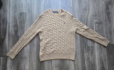 Polo Ralph Lauren Camel Tan Brown Cotton Cable Knit Crewneck Sweater - Size L