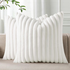 Faux Fur Plush Throw Pillow Covers 18x18 Set of 2, Luxury Soft Fluffy Striped De