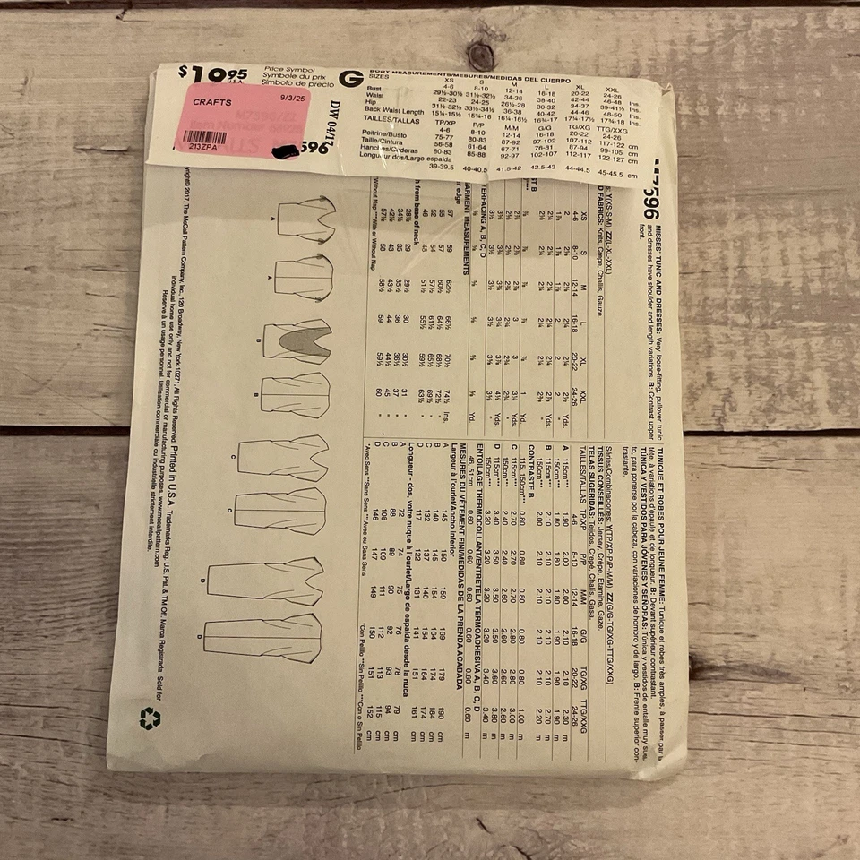 McCalls 7596 Sewing Pattern Dress Tunic Top Midi Maxi Loose Fit Size L-XXL UNCUT - Image 2 of 3