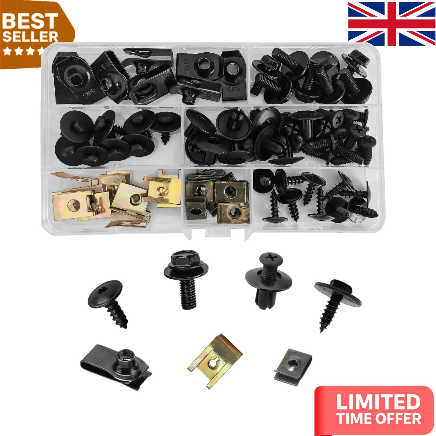 76-Piece Metal Car Screws & Clips Kit – Essential for Vehicle Maintenance