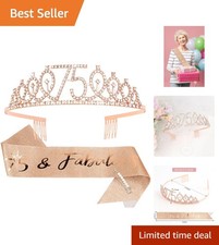 Elegant 75th Birthday Crown and Sash with Pearl Pin for Stylish Celebration