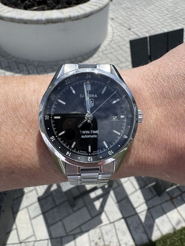 TAG HEUER Carrera Twin Time WV2115 GMT Automatic 39mm Black Dial US Seller