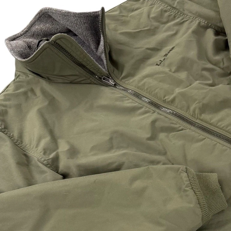 L.L. Bean Mens Zip Up Bomber Jacket Fleece Lined Green Size M Reg