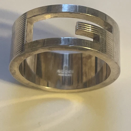 Nuovo anello Gucci logo G argento sterling 925 timbro unisex ritaglio G misura US 5 5