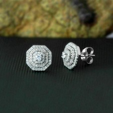 2Ct Round Cut Lab-Created Diamond Cluster Stud Earrings In 14K White Gold Plated