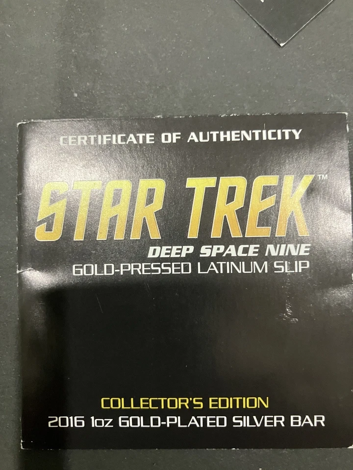 2016 Star Trek Deep Space Nine 1 oz .999 Silver Bar - Gold-Pressed Latinum Slip - image 2 of 4
