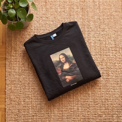 H&M Divided Sweatshirt Herren Gr. M Schwarz Mona Lisa Print Rundhals